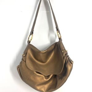 CHI Large Gold Leather Slouchy Shoulder Bag w Gold Hardware and matching Pouch